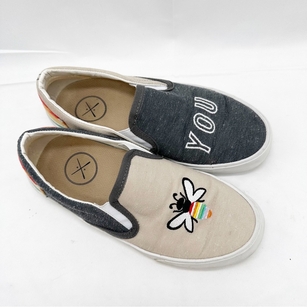 Inkkas Bee You rainbow slip on canvas sneakers size 5